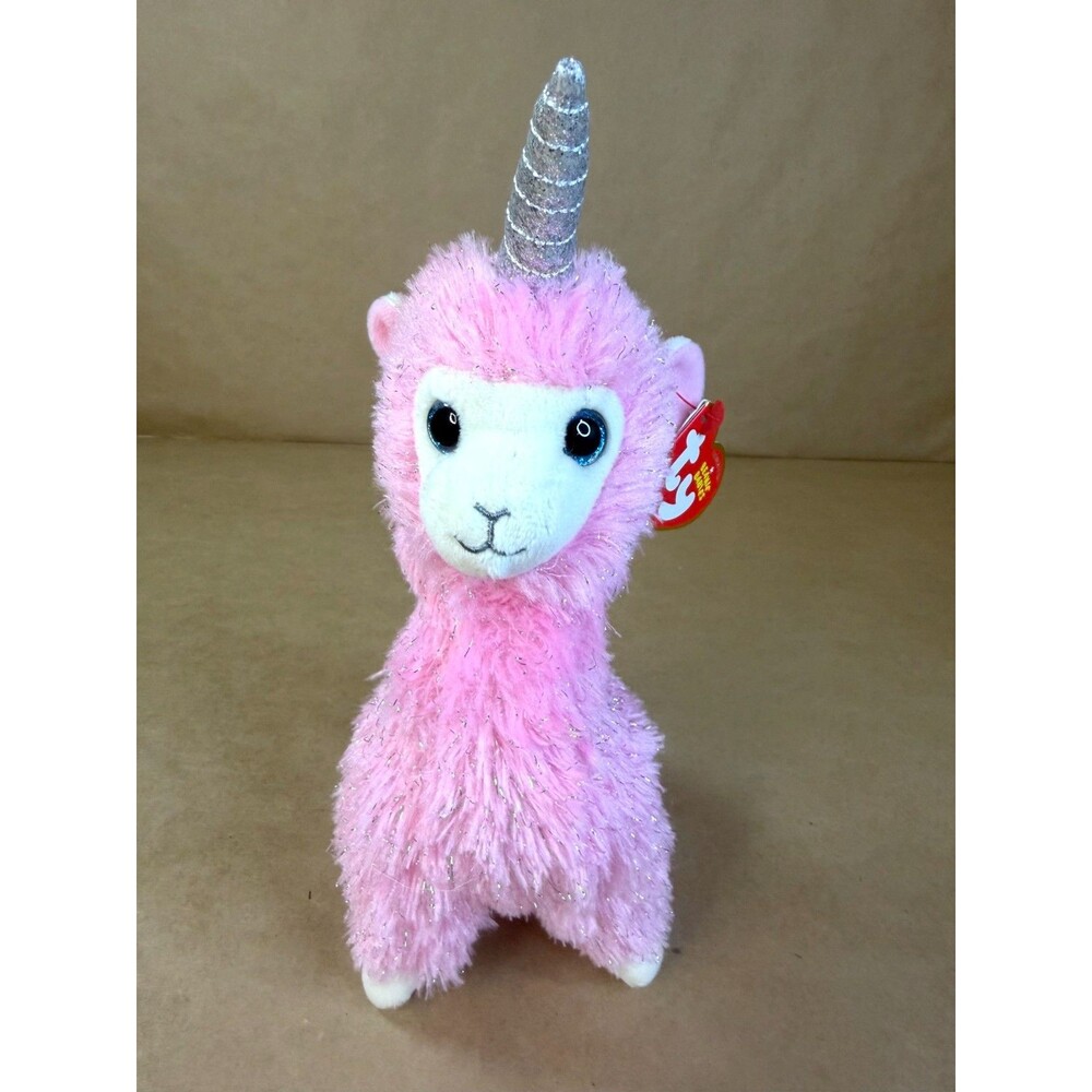 Ty Beanie Baby LANA Pink Llama with Unicorn (Llamacorn) 9-inch Plush Stuffed Toy